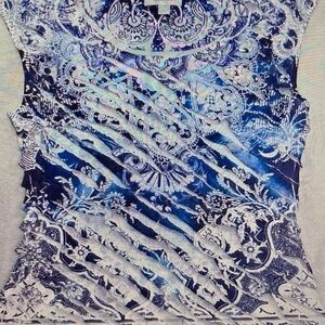 dressbarn Navy and White Printed Sleeveless Tank